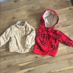Red Plaid Hoodie and Tan Jacket Set